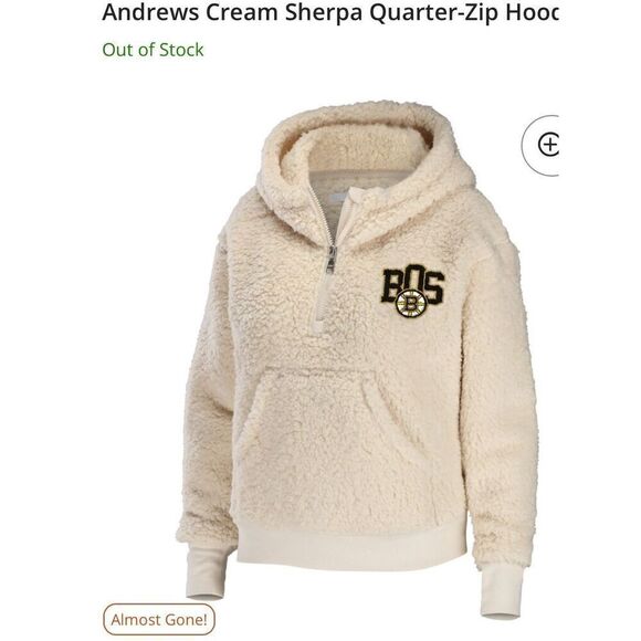 Boston Bruins WEAR by Erin Andrews Women's Sherpa Quarter-Zip Hoodie - Cream xl - Picture 2 of 7